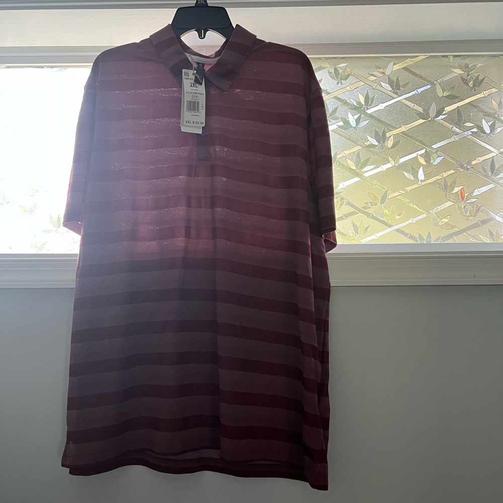 - Mens adidas 2 color striped golf polo